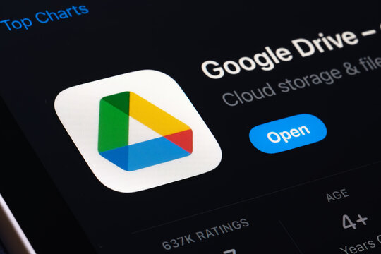 Google Drive App Store listing on iPhone highlights cloud-based collaboration and storage. Stafford, United Kingdom, August 7, 2024