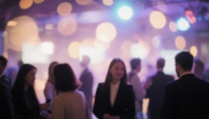 Blurred social gathering with people enjoying an event.