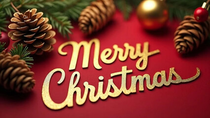 'Merry Christmas' golden writing and decorations