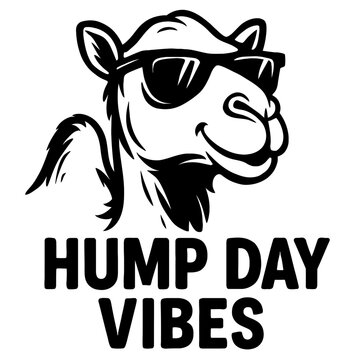 Embrace the Midweek Merriment with this Epic Cool Hump Day Vibes Camel Wearing Sunglasses Cartoon Graphic Design &ndash; Perfect for Wednesday Motivation, Office Humor, and Relaxed Desert Animal Style Appar