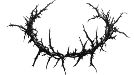 Symbolic Crown of Thorns with Spiky Branches in Dark Gothic Style Representing Suffering Grief isolated on a transparent background