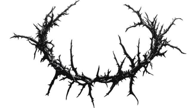 Symbolic Crown of Thorns with Spiky Branches in Dark Gothic Style Representing Suffering Grief isolated on a transparent background