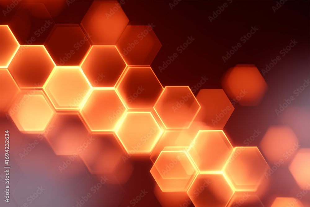 Aufkleber abstract hexagonal pattern with glowing orange details