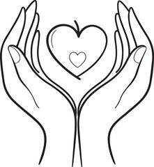 Obraz premium Hands Holding Heart Symbol Line Art love care