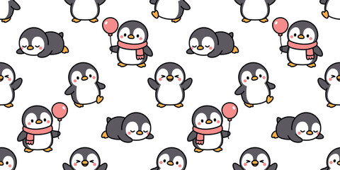 Seamless pattern of cute penguin, vector illustration