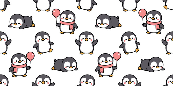 Seamless pattern of cute penguin, vector illustration