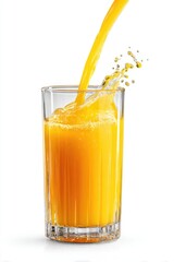 Orange juice poured into a glass, splashing