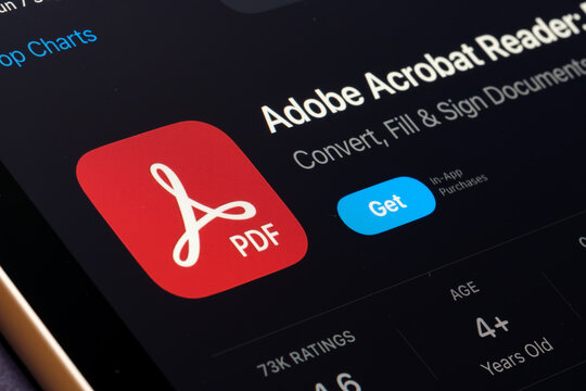 Adobe Acrobat Reader App Store listing on iPhone highlights PDF reading and annotation. Stafford, United Kingdom, August 7, 2024