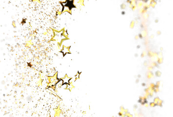 Elegant golden stars and sparkles on white background. Perfect for holiday cards, celebrations, and festive designs.