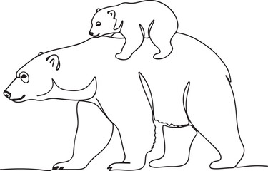 Mother Bear and Cub Line Art Walking Together baby