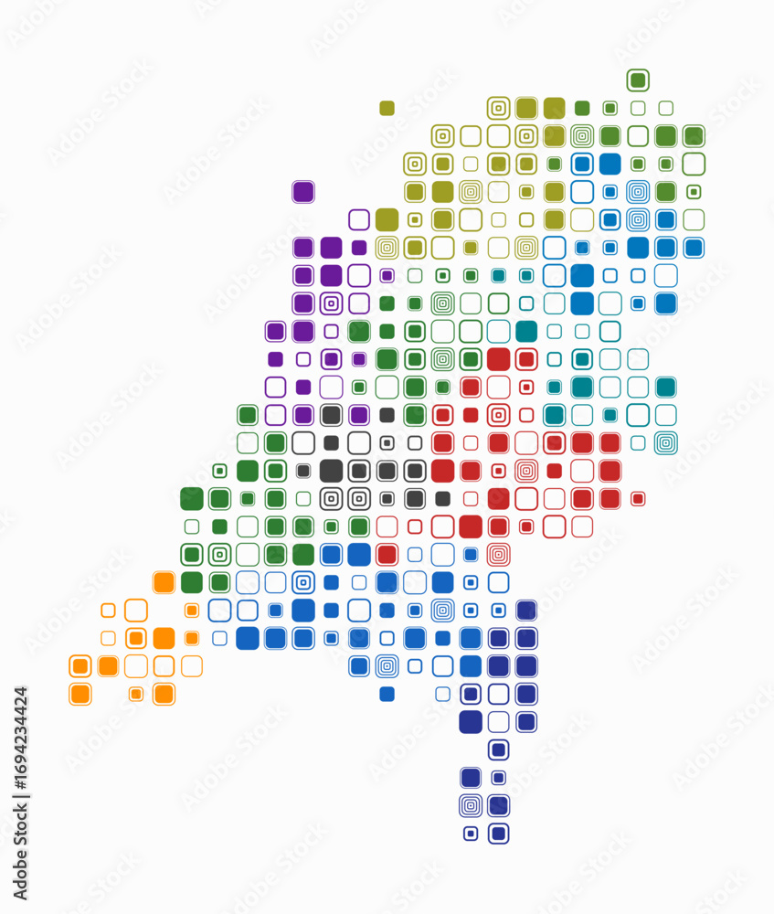 Poster netherlands, shape of the country build of colored cells. digital style map of the netherlands on wh