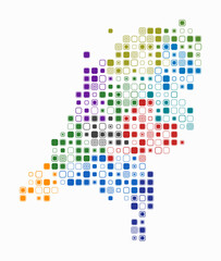 Netherlands, shape of the country build of colored cells. Digital style map of the Netherlands on white background. Large size rounded square blocks. Stylish vector illustration.