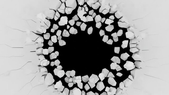 White Wall Cracking and Exploding Revealing a Black Hole.