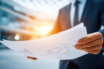 A professional's hands carefully review intricate architectural blueprints.