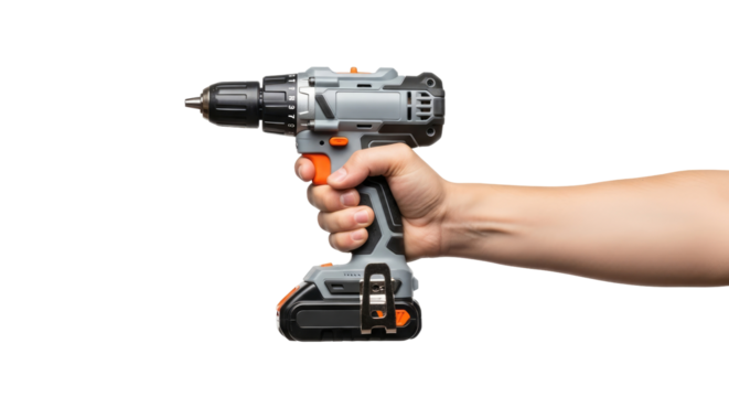 empowering hand grips cordless drill diy project power tool, isolated on transparent background