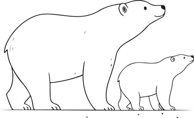 Two Polar Bears Standing Together Line Art animal wildlife