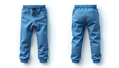 Blue Jogger Pants Front and Back View Isolated on White