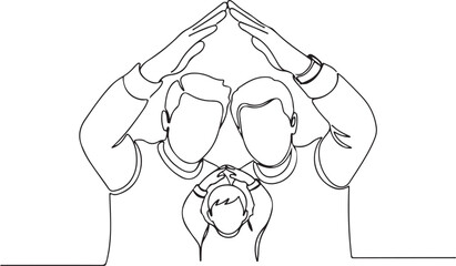 Two Men and Child Forming a House Shape Line Art family