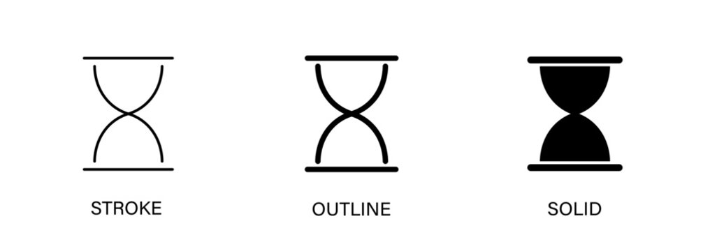 Hourglass icon for time, deadline, hour, countdown. Vector stroke, outline and solid icon. Eps10.