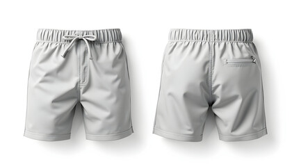 Gray Sport Shorts Front and Back View on White Background