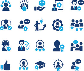 Expert icon set. Containing advice, competence, expertise, knowledge, skill, specialist, experience and more. Solid vector icons collection.