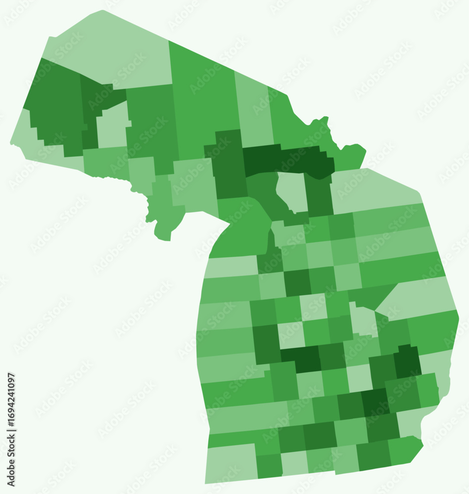 Poster map of michigan with counties. just a simple state border map with county division. green color pale