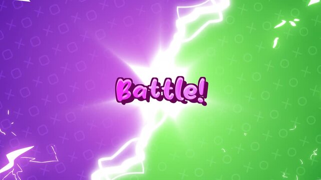Energetic "Battle!" Text Animation with Lightning Strikes and Tic-Tac-Toe Backgrounds