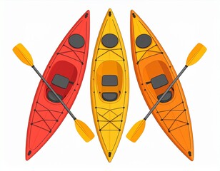 Colorful kayaks resting on white sand beach after a morning of paddling in the calm, turquoise water, creating a peaceful and serene scene.