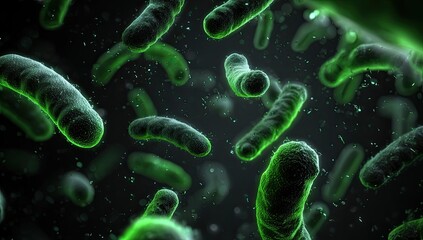 Microscopic view of green bacteria