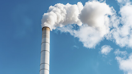 Pollution smoke factory industrial environment chimney blue sky clouds and air quality are key elements this image