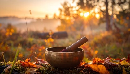Autumn sunrise with singing bowl