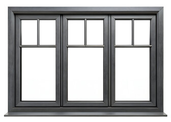 Gray window with three panes and white background for architectural design use