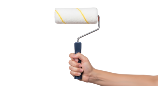 hand holding paint roller a fresh coat of creativity and home improvement, isolated on transparent background