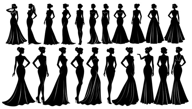 Elegant silhouettes of women showcasing diverse dress styles for fashion design