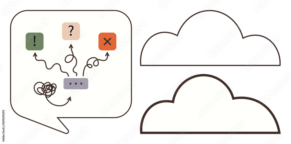 Aufkleber speech bubble with symbols, arrows, and squiggly lines symbolizes problem-solving process and decisi