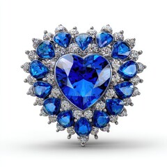 Heart-shaped brooch, dazzling blue gemstones, and diamonds