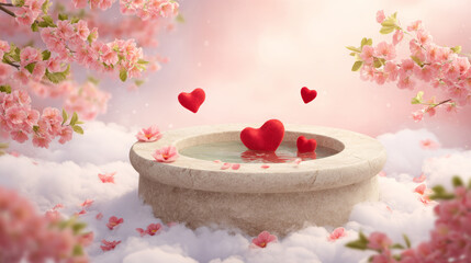 Red love heart in the pool