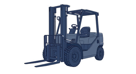Illustration of a forklift isolated on white background, showcasing its design and functionality in material handling and construction applications
