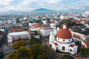 Aerial View of Historic City with Domed Church
