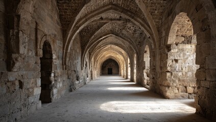 Ancient stone hallway with arched ceilings