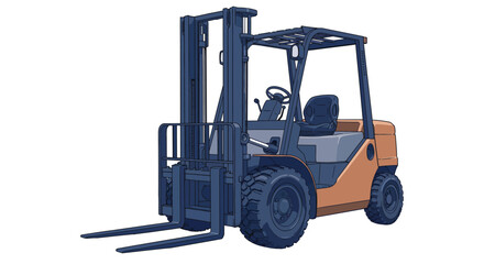 Illustration of a forklift isolated on white background, showcasing its design and functionality in material handling and construction applications