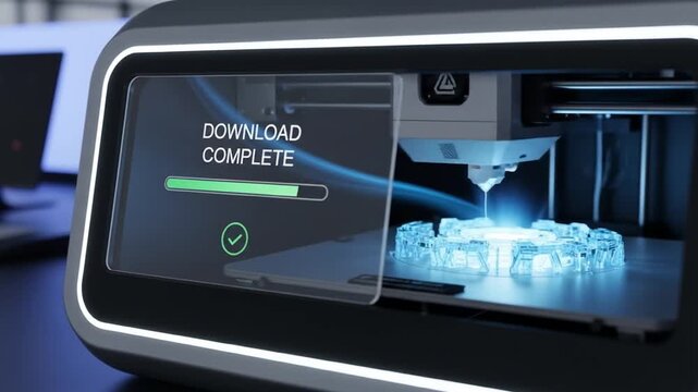 Modern 3D Printer Completes Download and Begins Printing.
