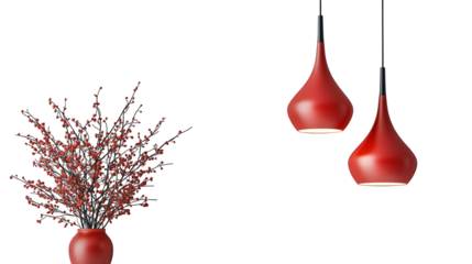 Vibrant Red Pendant Lamps Hanging in Modern Interior Design for Illuminating isolated on a transparent background