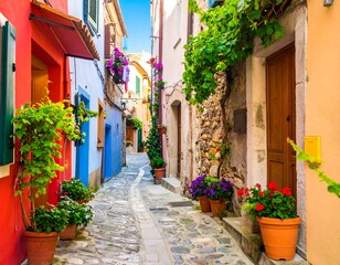 Fototapeta premium Colorful narrow alleyway in a charming Italian town
