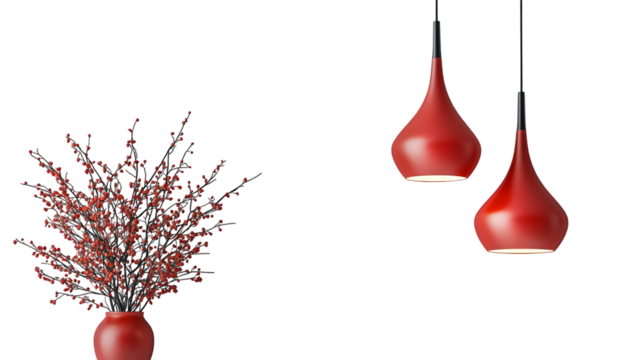 Vibrant Red Pendant Lamps Hanging in Modern Interior Design for Illuminating isolated on a transparent background - Powered by Adobe
