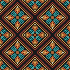 geometric tribal ethnic oriental ikat folklore diamonds traditional seamless pattern design for background carpet wallpaper clothing fabric wrapping 