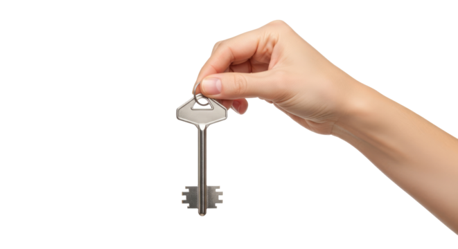 hand offering key unlock new opportunities, success, and dreams, isolated on transparent background