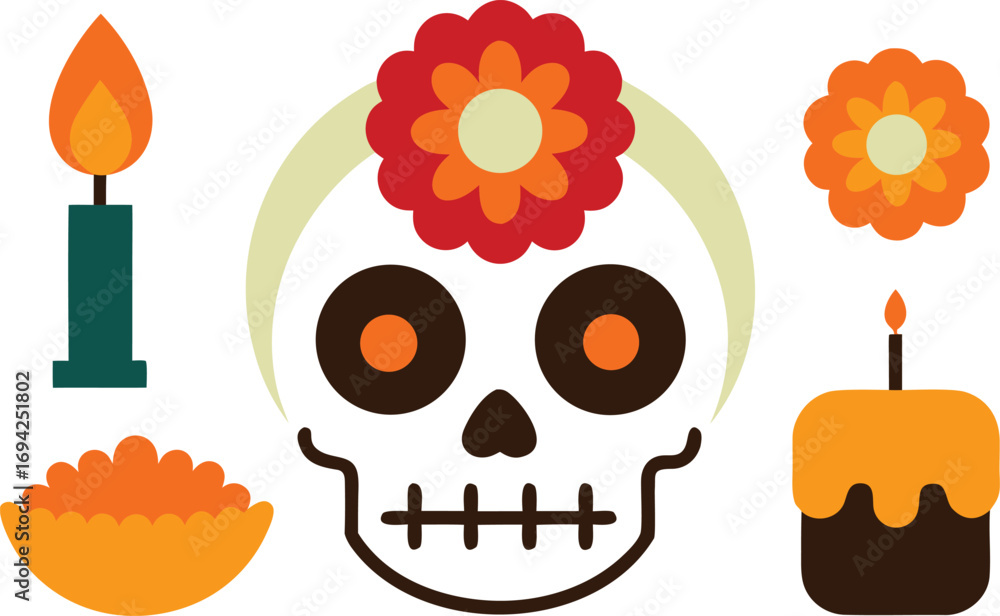 Poster day of the dead festive elements bundle scalable vector illustration eps icon