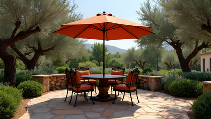 Obraz premium Tuscan Villa Patio with Terra Cotta Umbrella