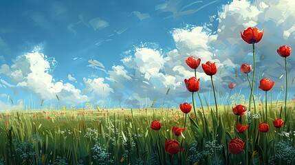 Tulips in Motion Creating a Dreamy Scene of a Blooming Field